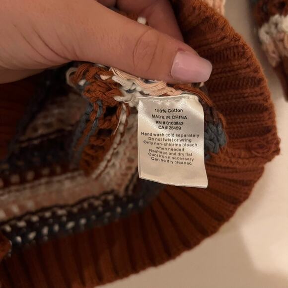 Evereve Arabella Crochet Multicolor Knit 3/4 Sleeve Stripe Sweater Top Sz Small - Picture 5 of 7